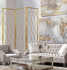 Golden Scroll Three Panel Room Divider Screen - Homeroots