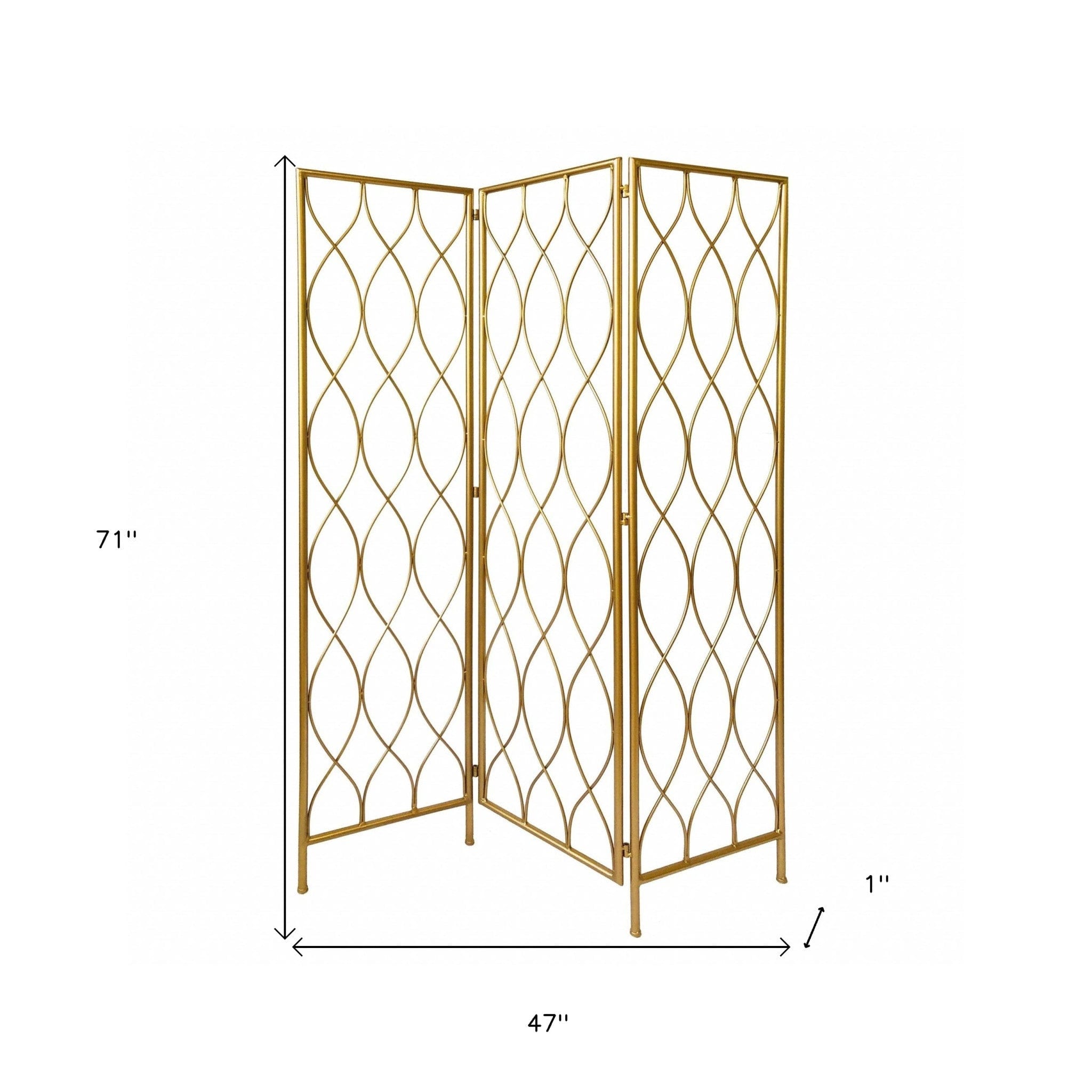 Golden Scroll Three Panel Room Divider Screen - Homeroots