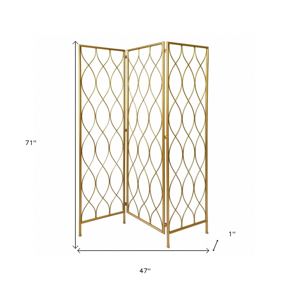 Golden Scroll Three Panel Room Divider Screen - Homeroots - Flyclothing LLC