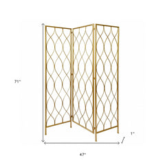 Golden Scroll Three Panel Room Divider Screen - Homeroots