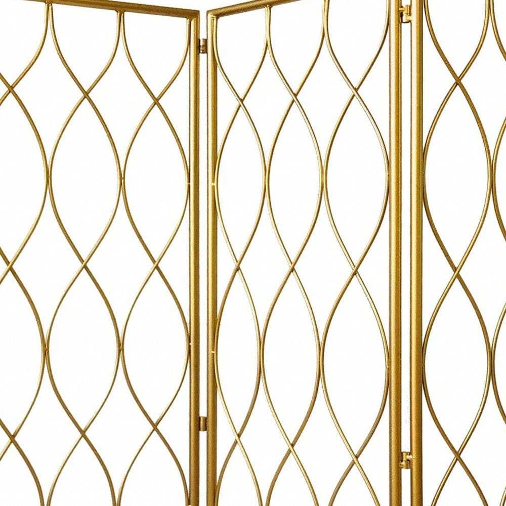 Golden Scroll Three Panel Room Divider Screen - Homeroots - Flyclothing LLC
