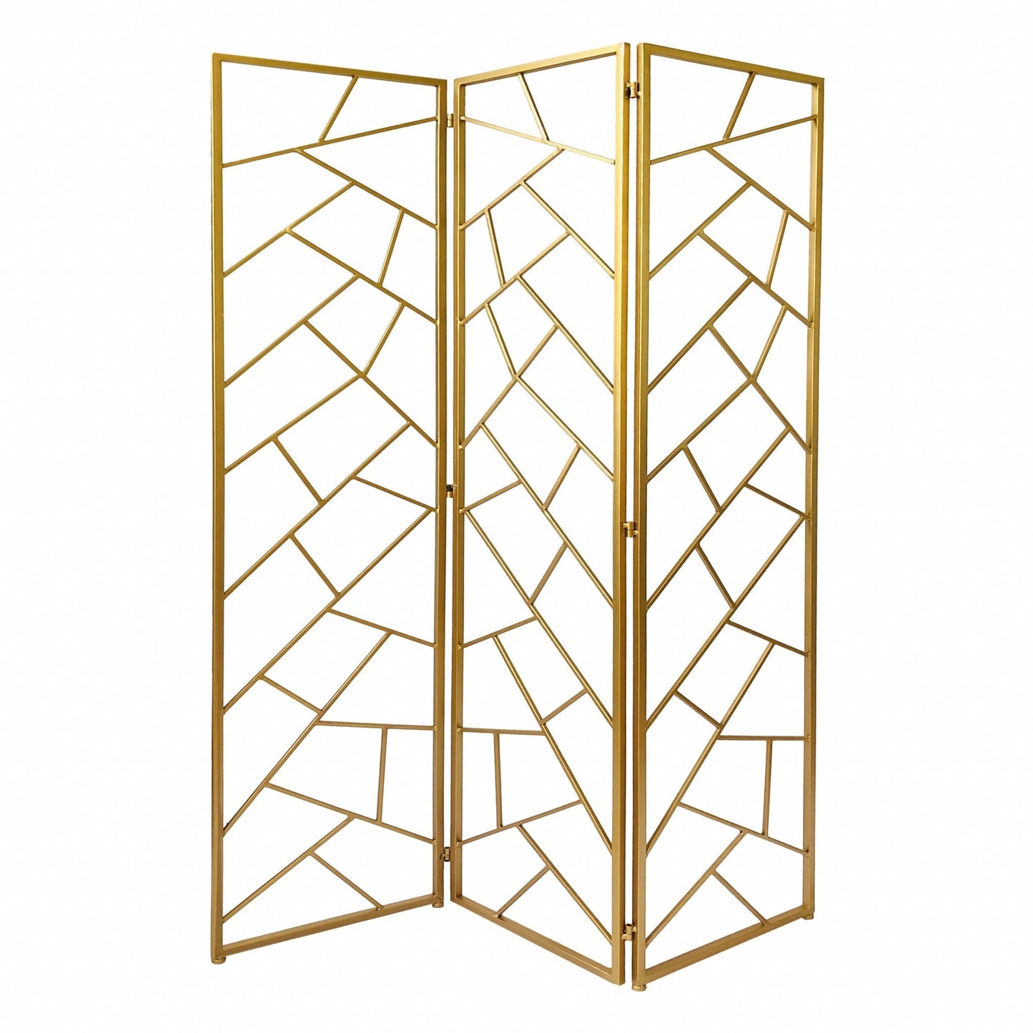 71" Gold IronFolding Three Panel Screen Room Divider - Homeroots - Flyclothing LLC