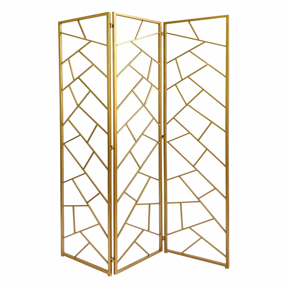 71" Gold IronFolding Three Panel Screen Room Divider - Homeroots