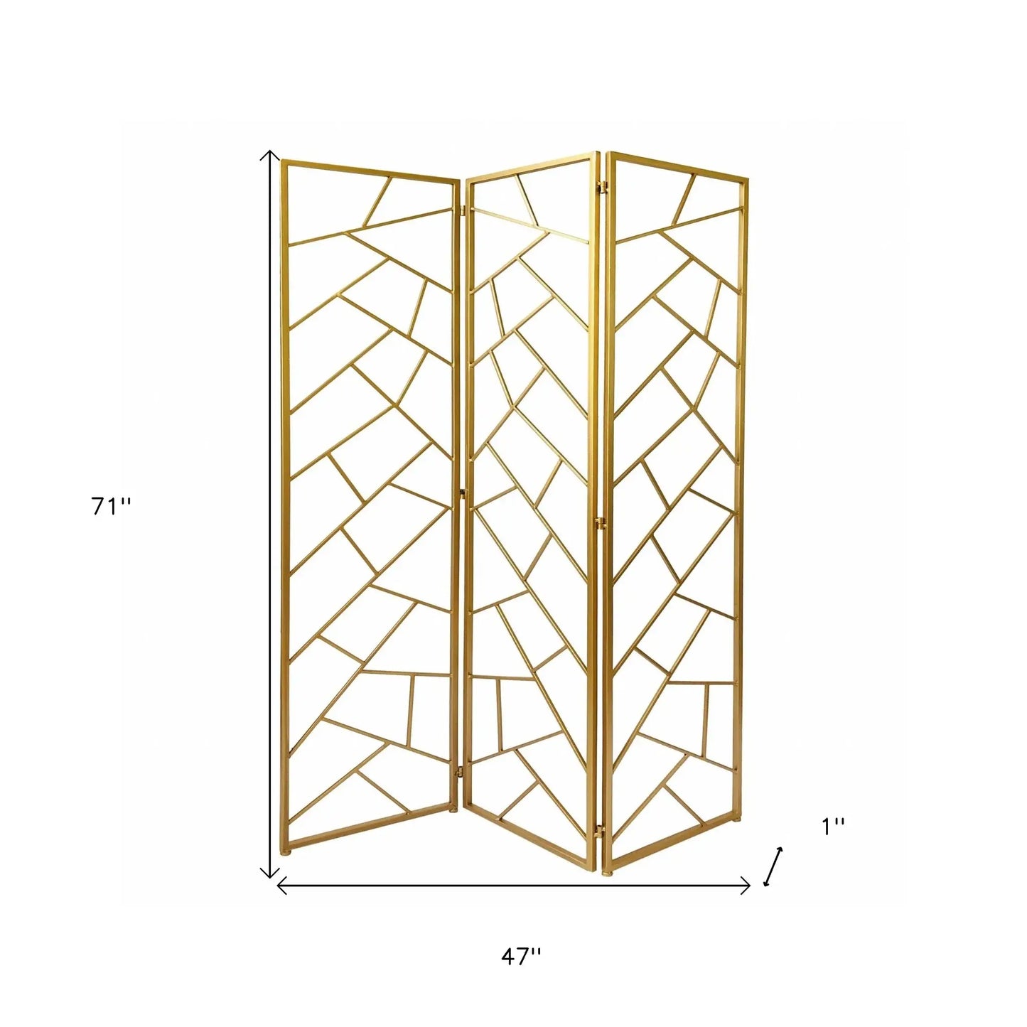 71" Gold IronFolding Three Panel Screen Room Divider - Homeroots - Flyclothing LLC