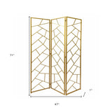 71" Gold IronFolding Three Panel Screen Room Divider - Homeroots - Flyclothing LLC