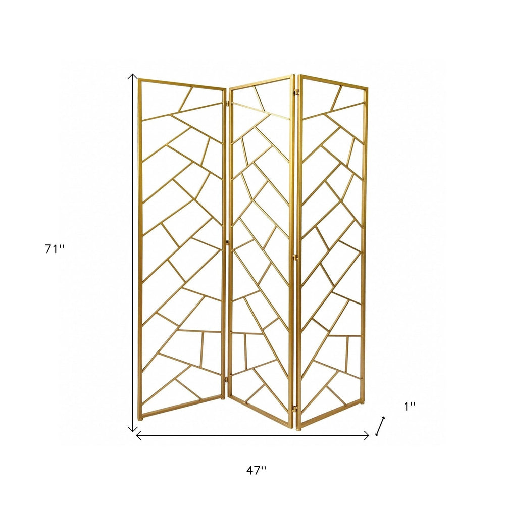 71" Gold IronFolding Three Panel Screen Room Divider - Homeroots