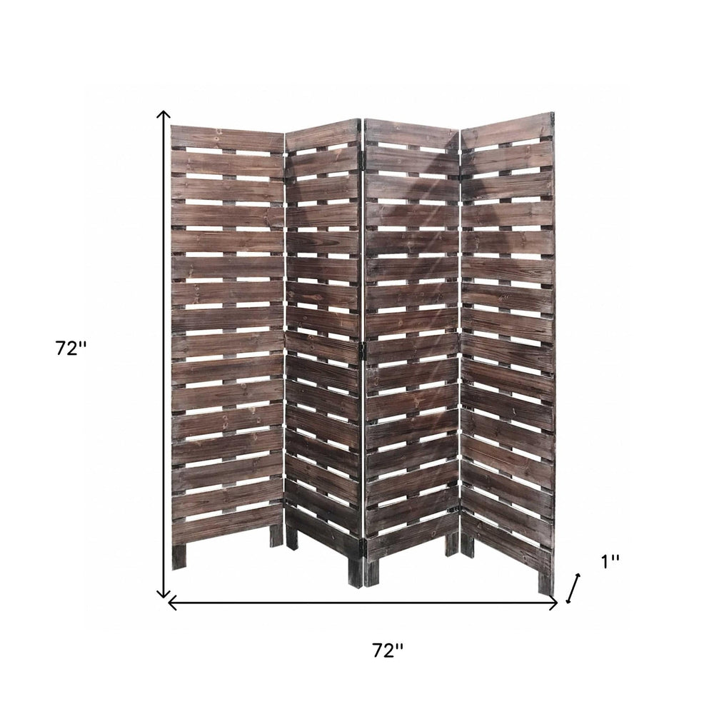 72" Brown Folding Four Panel Screen Room Divider - Homeroots