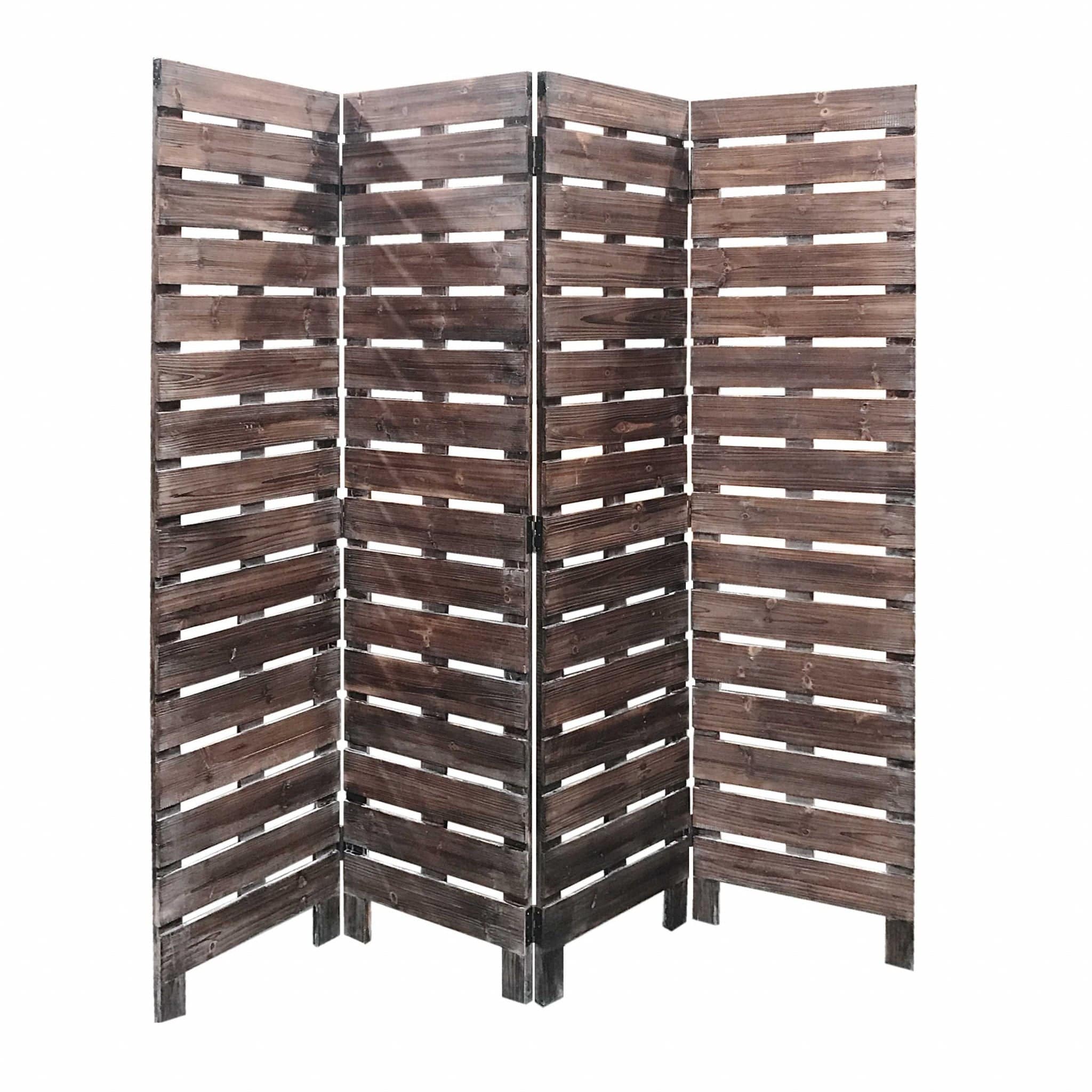 72" Brown Folding Four Panel Screen Room Divider - Homeroots - Flyclothing LLC