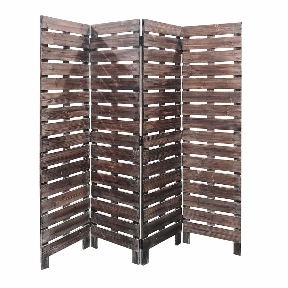 72" Brown Folding Four Panel Screen Room Divider - Homeroots