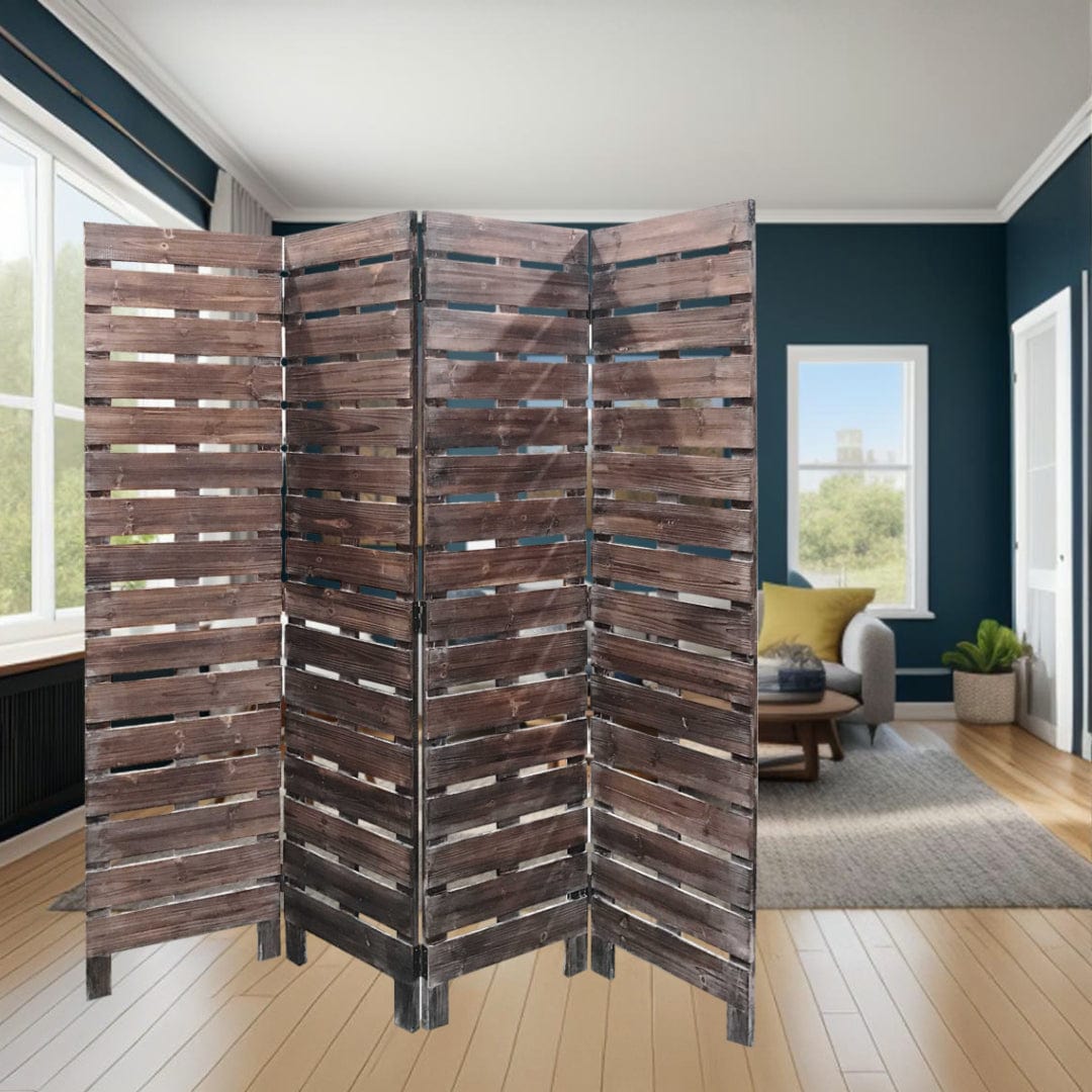 72" Brown Folding Four Panel Screen Room Divider - Homeroots - Flyclothing LLC