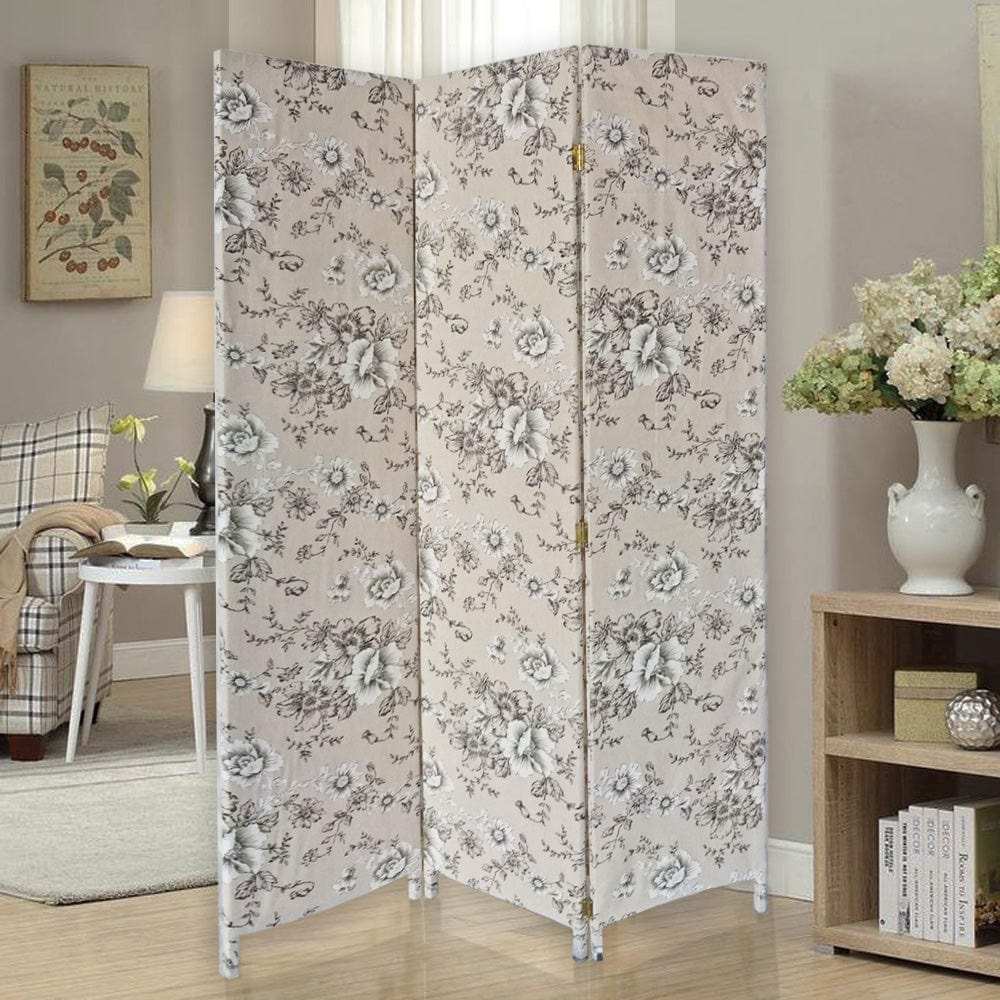3 Panel Beige And Black Soft Fabric Finish Room Divider - Homeroots - Flyclothing LLC