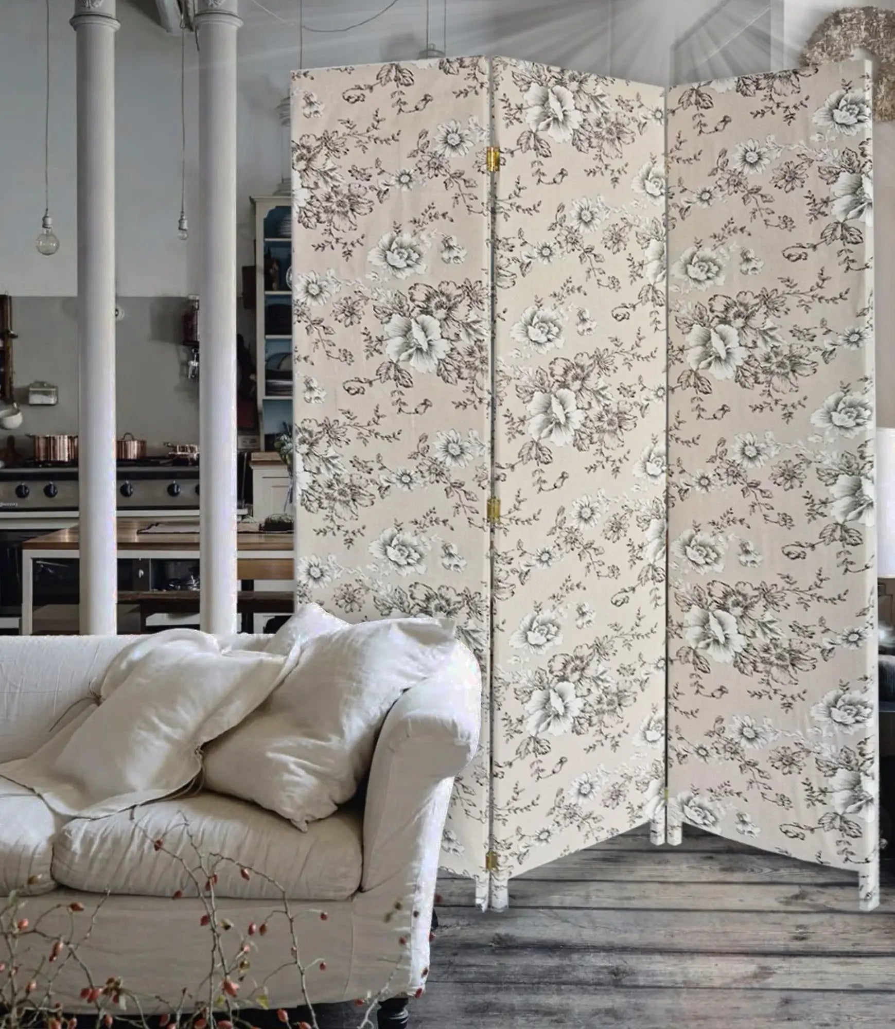 3 Panel Beige And Black Soft Fabric Finish Room Divider - Homeroots - Flyclothing LLC