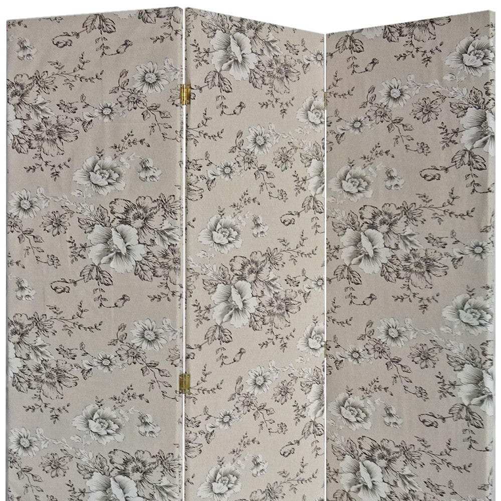 3 Panel Beige And Black Soft Fabric Finish Room Divider - Homeroots - Flyclothing LLC