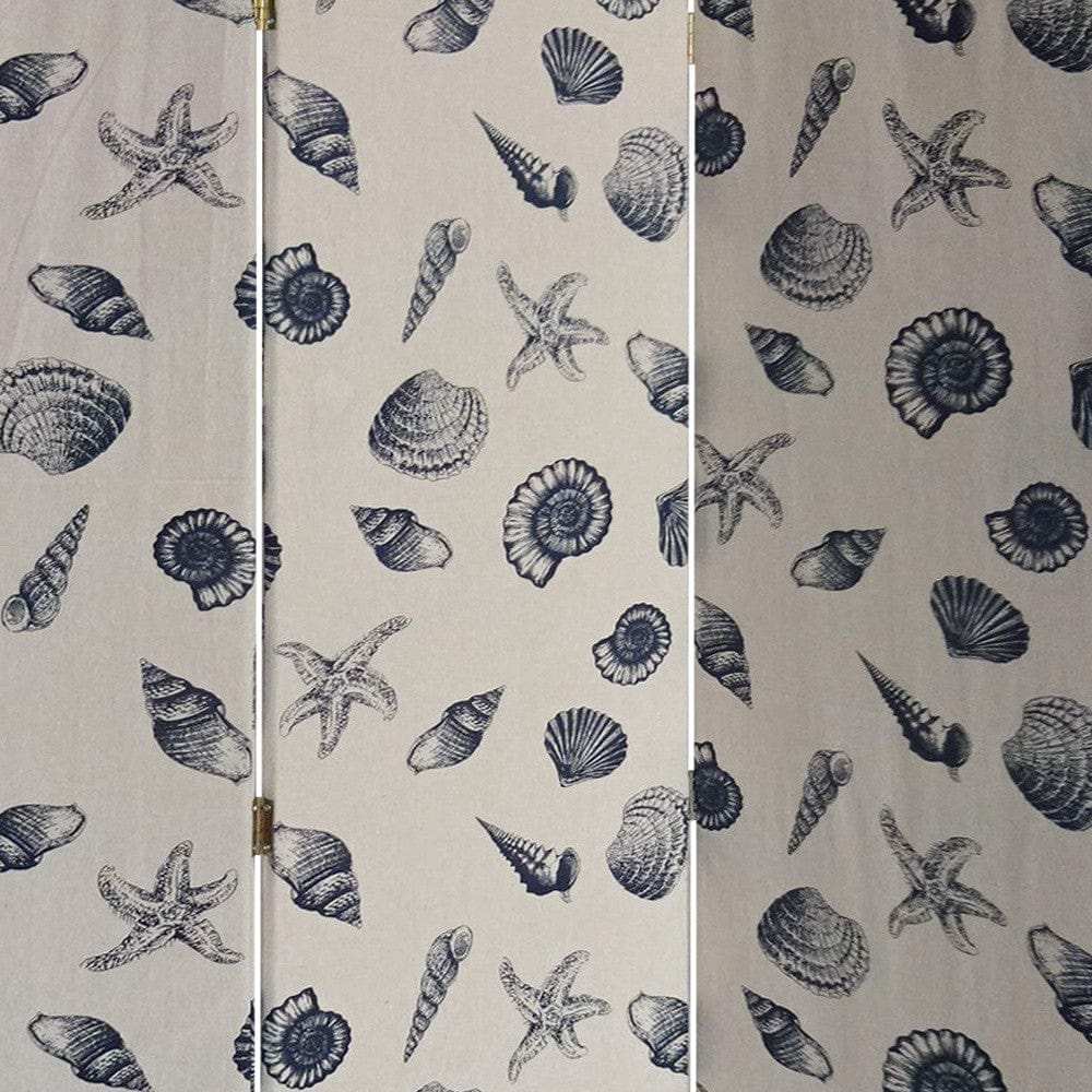 3 Panel Beige And Blue Soft Fabric Finish Room Divider - Homeroots - Flyclothing LLC