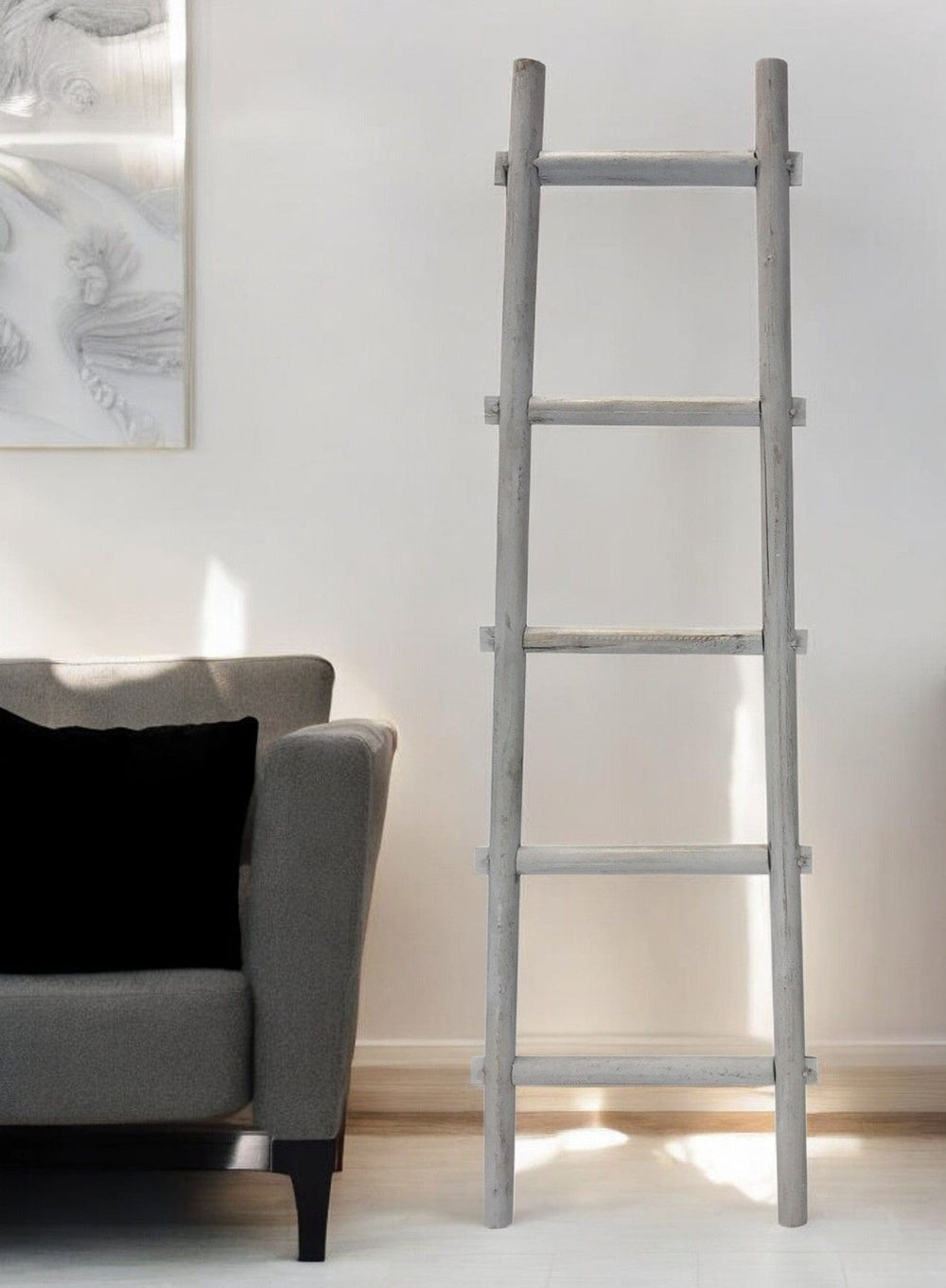 59" X 18" X 2" Grey Decorative Ladder Shelve - Homeroots