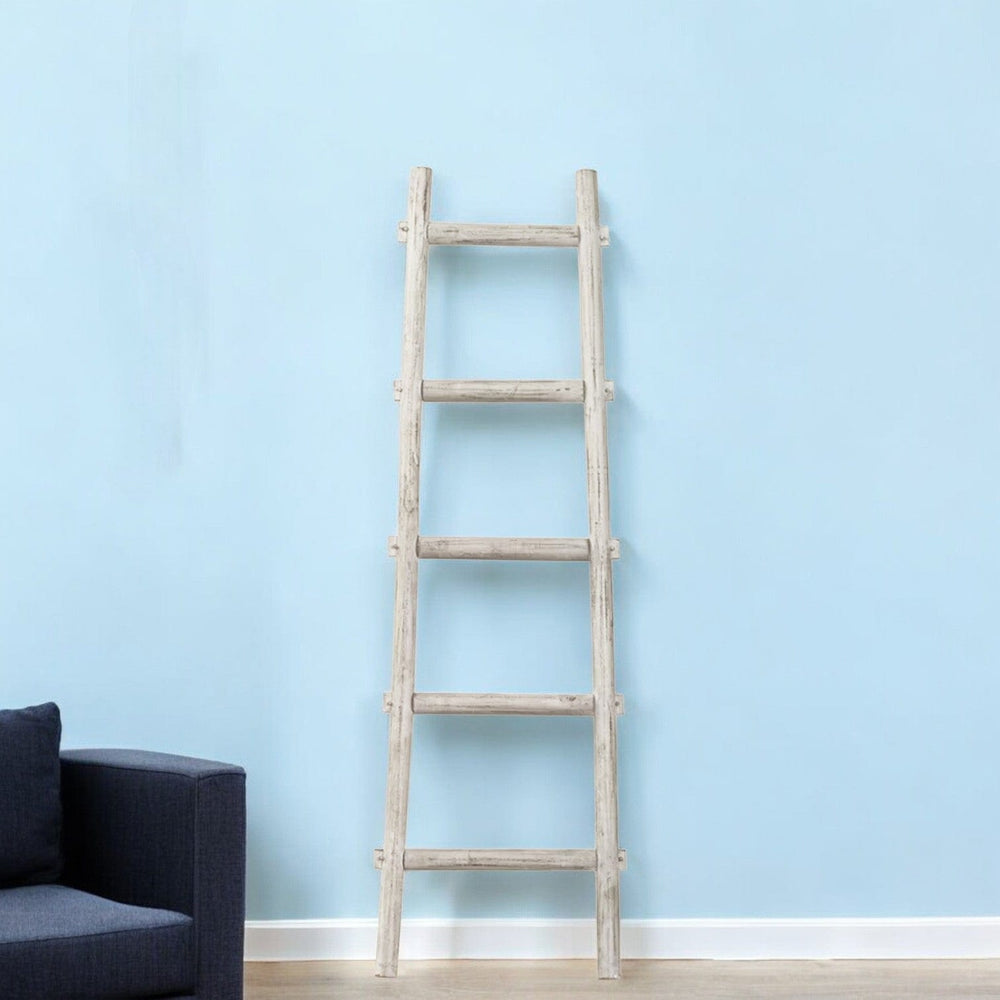 59" X 18" X 2" White Decorative Ladder Shelve - Homeroots