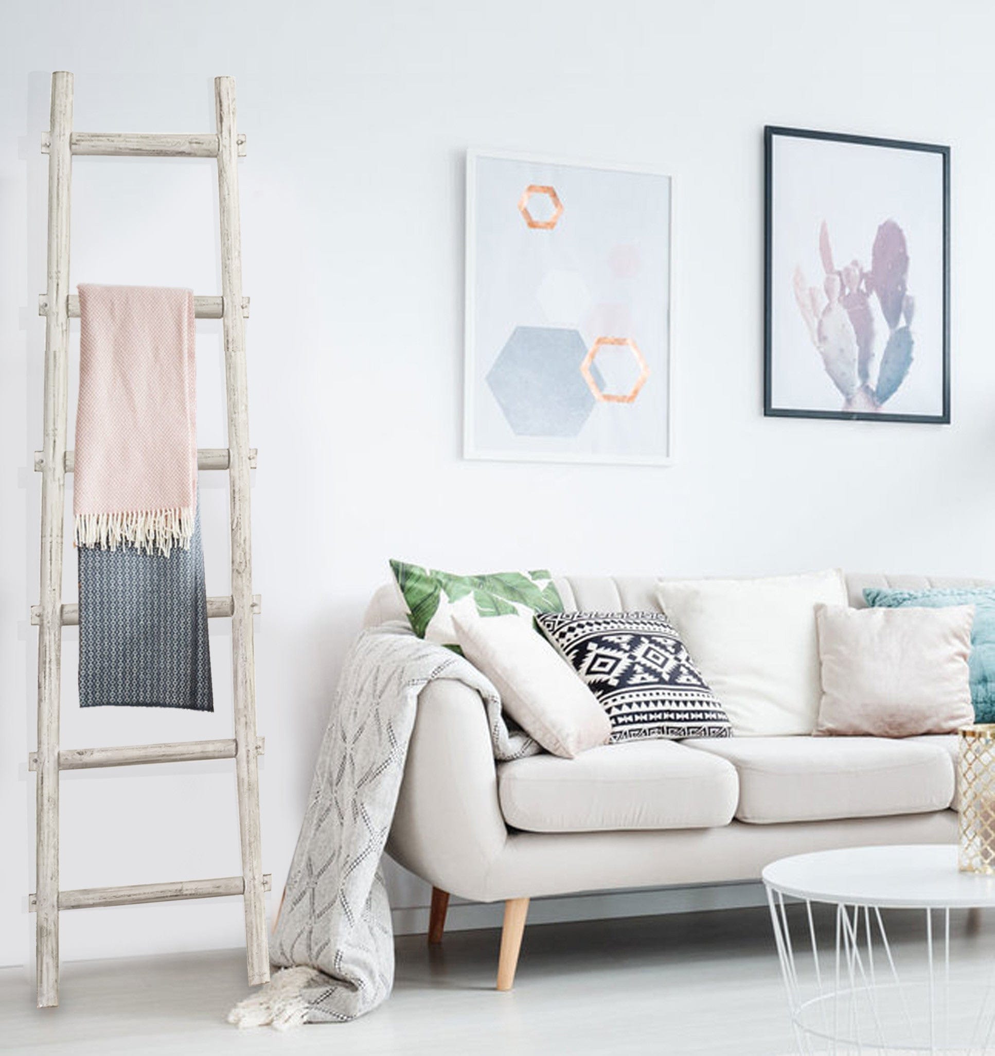 72" White Rustic Six Step Wood Ladder Shelf - Homeroots - Flyclothing LLC