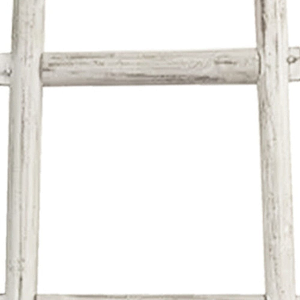 72" White Rustic Six Step Wood Ladder Shelf - Homeroots - Flyclothing LLC