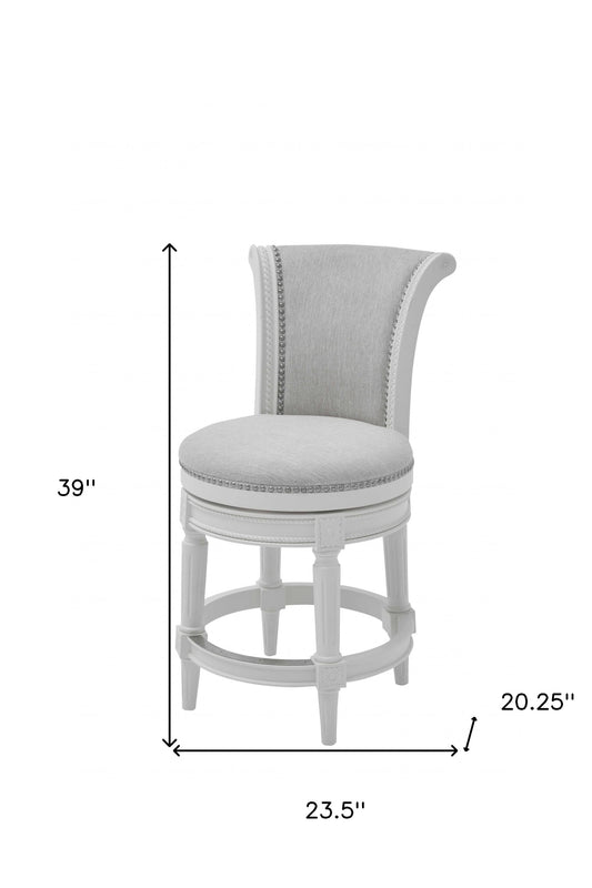 39" Light Gray And White Fabric Swivel Counter Height Bar Chair - Homeroots