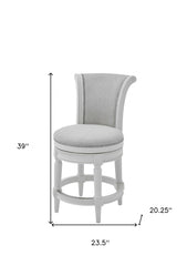 39" Light Gray And White Fabric Swivel Counter Height Bar Chair - Homeroots