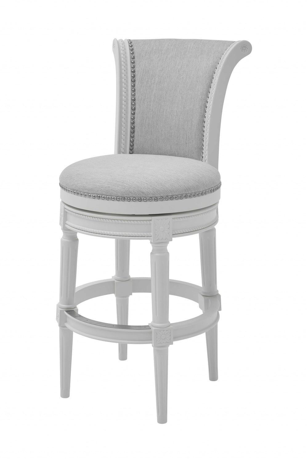 Light Gray And White Upholstered And Solid Wood Bar Chair - Homeroots