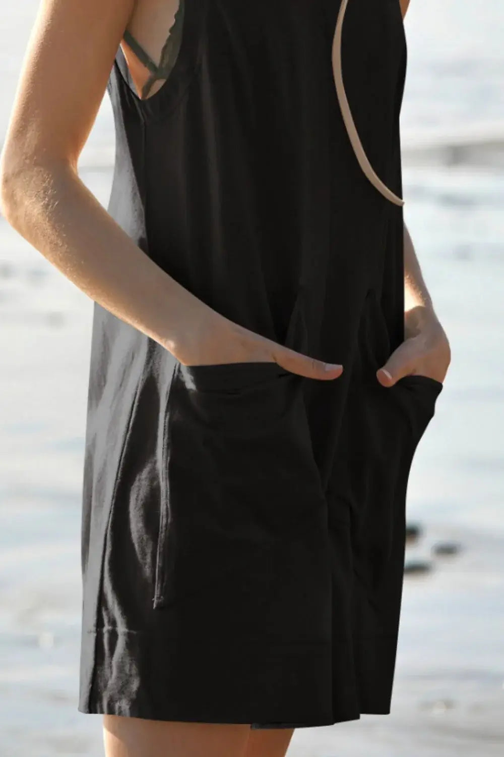Lovelet Round Neck Sleeveless Romper with Pockets - Trendsi - Flyclothing LLC