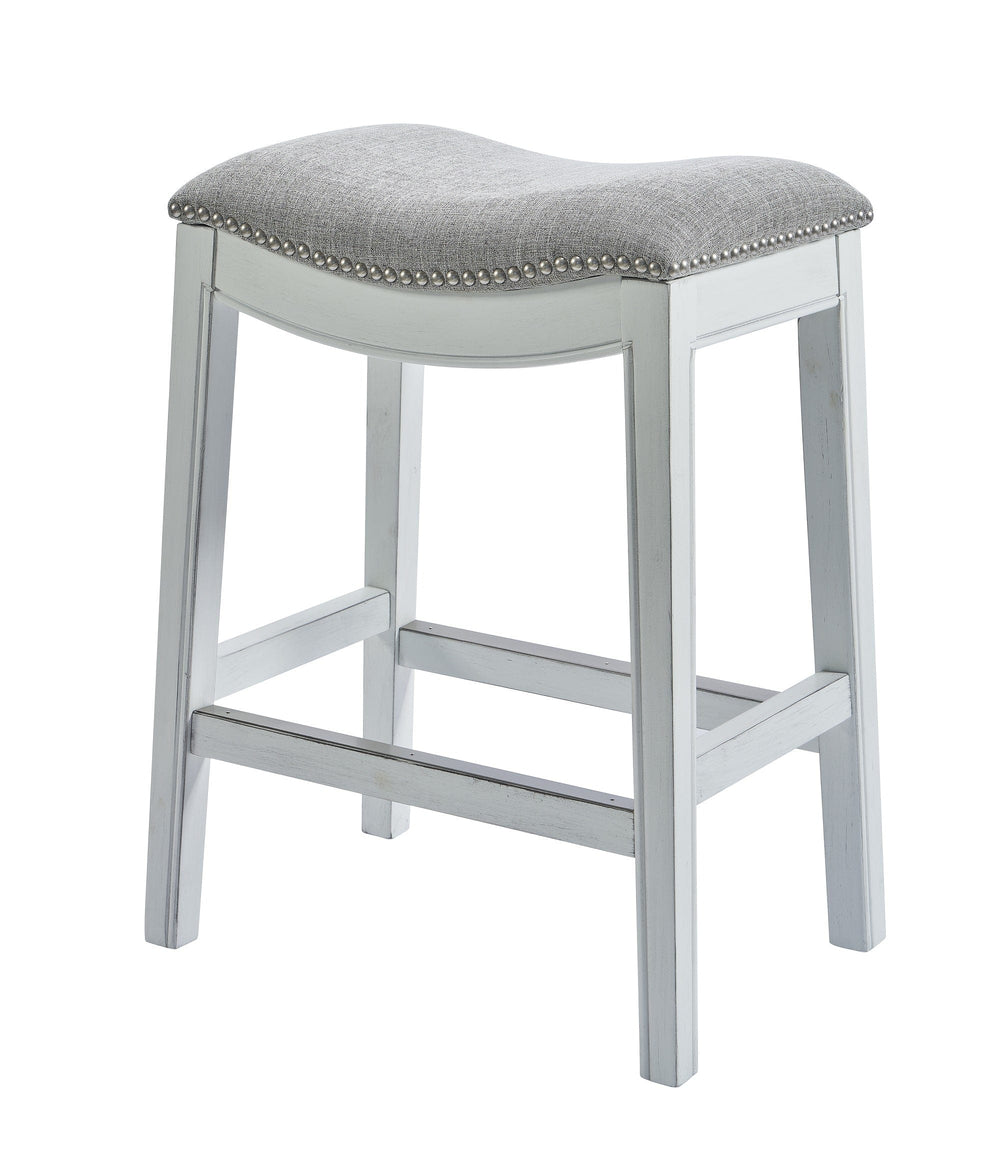 31" Light Gray And White Upholstered And Solid Wood Backless Bar Height Bar Chair - Homeroots