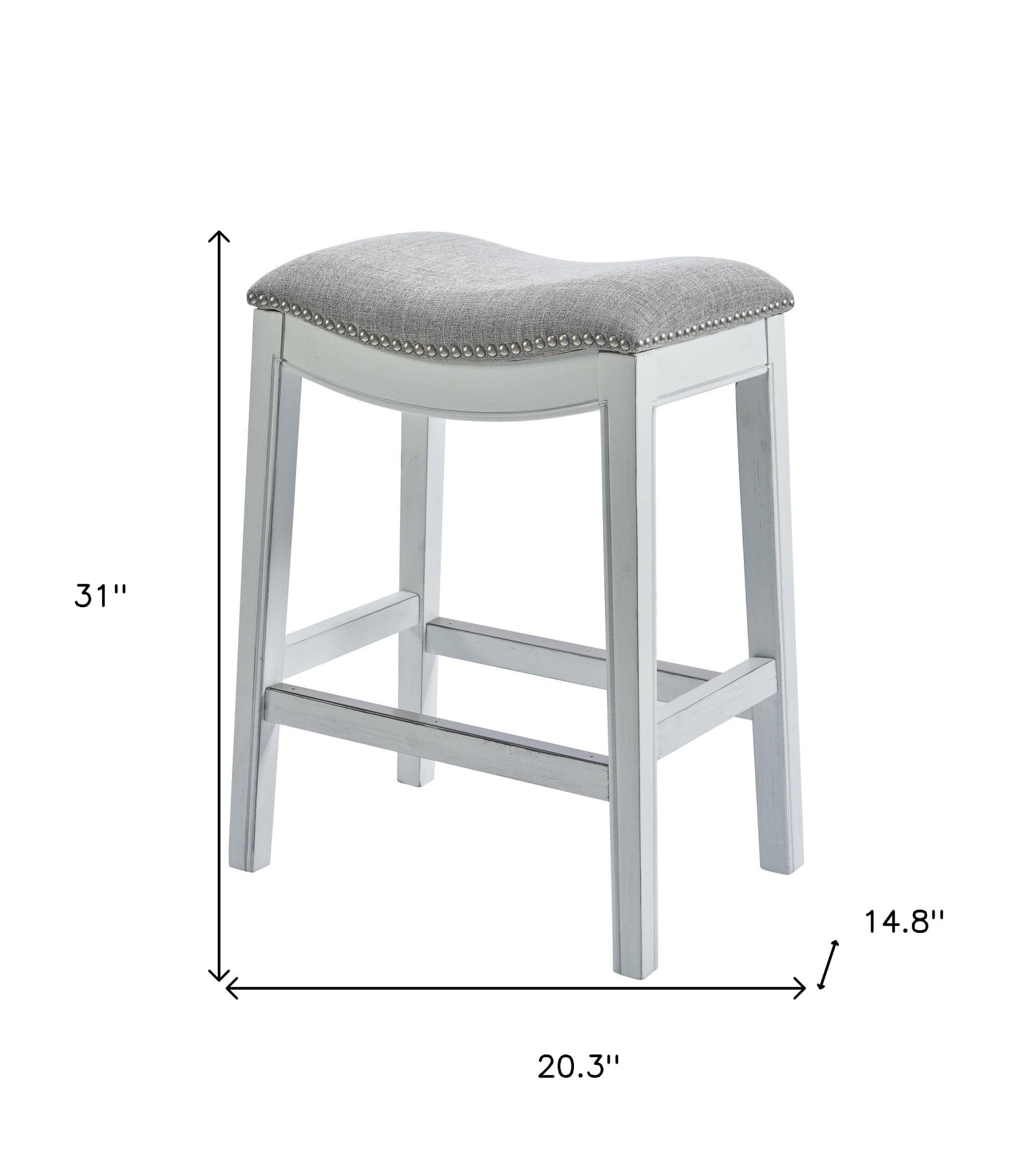 31" Light Gray And White Upholstered And Solid Wood Backless Bar Height Bar Chair - Homeroots