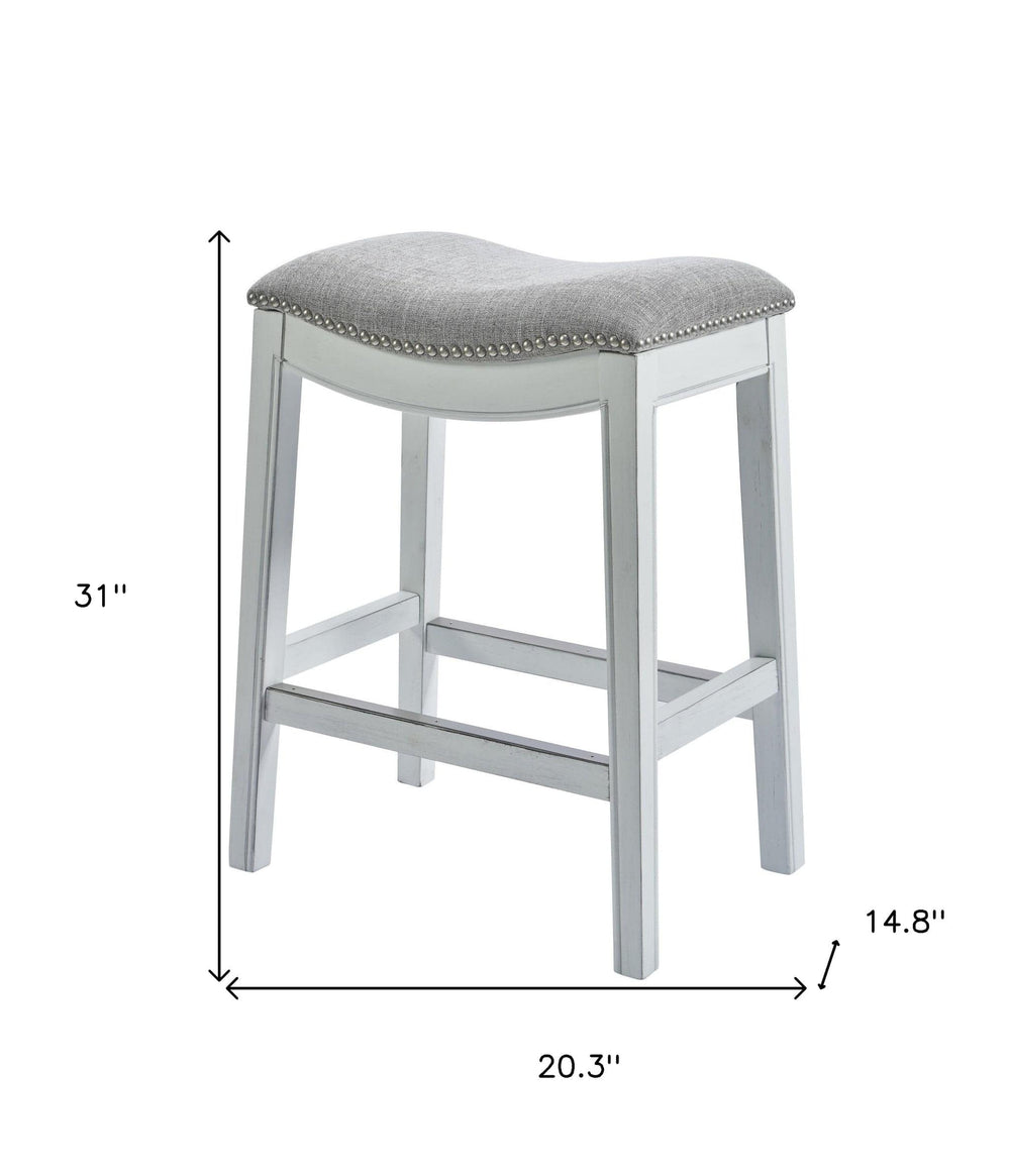 31" Light Gray And White Upholstered And Solid Wood Backless Bar Height Bar Chair - Homeroots - Flyclothing LLC