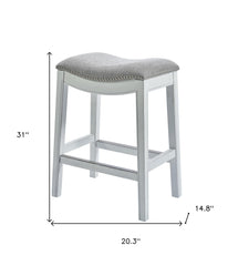 31" Light Gray And White Upholstered And Solid Wood Backless Bar Height Bar Chair - Homeroots