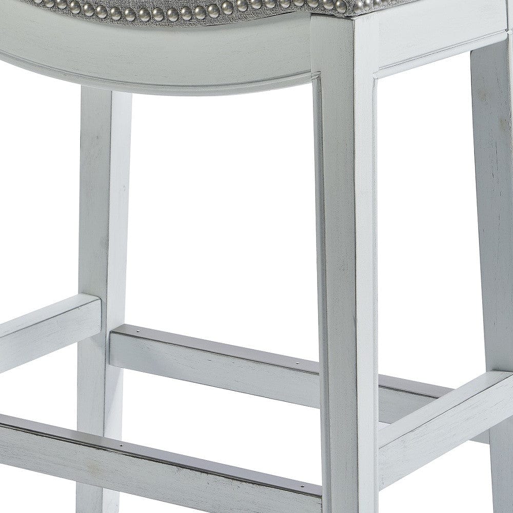 31" Light Gray And White Upholstered And Solid Wood Backless Bar Height Bar Chair - Homeroots - Flyclothing LLC