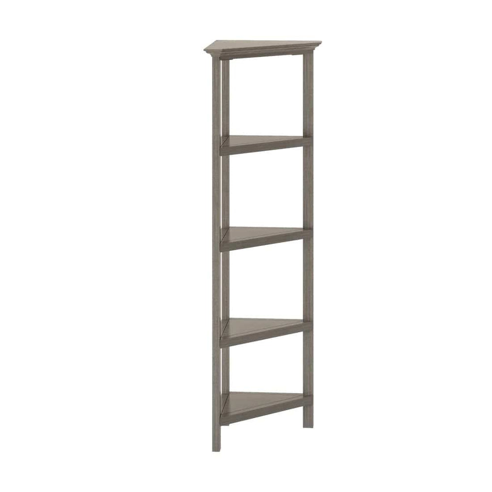60" Washed Grey Solid Wood Corner Bookcase - Homeroots