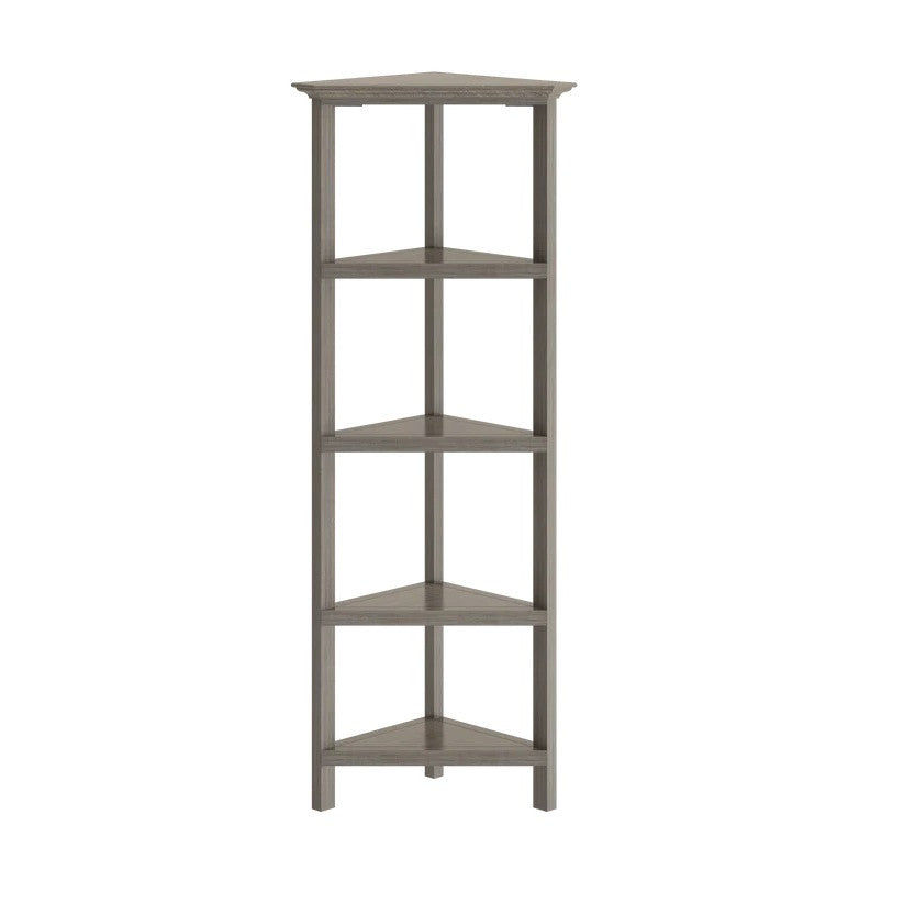 60" Washed Grey Solid Wood Corner Bookcase - Homeroots - Flyclothing LLC