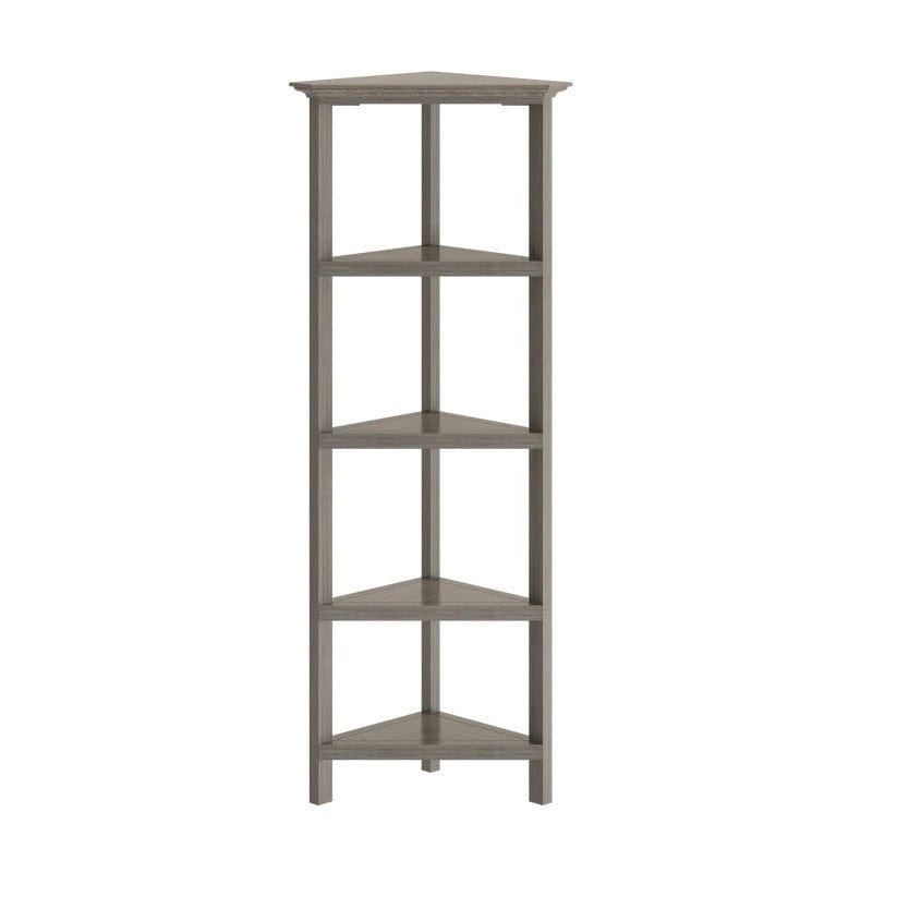 60" Washed Grey Solid Wood Corner Bookcase - Homeroots