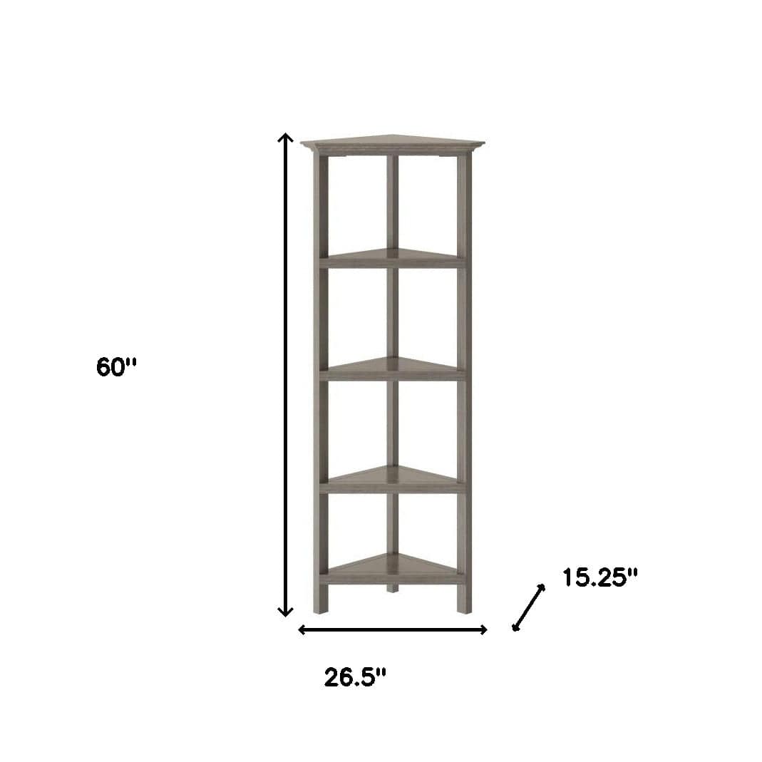 60" Washed Grey Solid Wood Corner Bookcase - Homeroots - Flyclothing LLC
