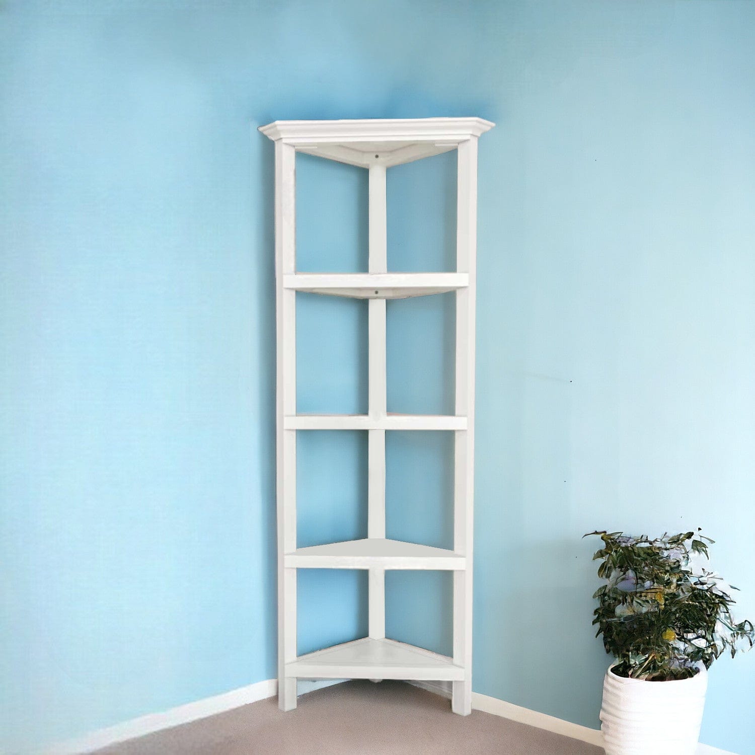 60" White Solid Wood Corner Bookcase - Homeroots