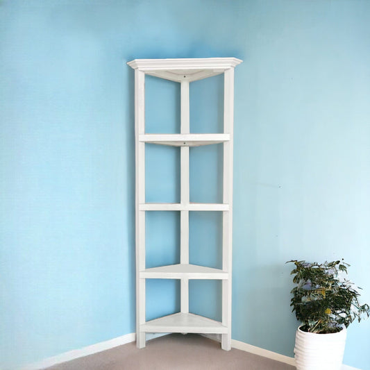 60" White Solid Wood Corner Bookcase - Homeroots