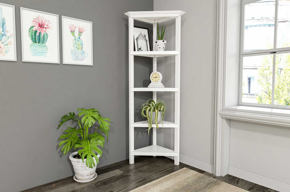 60" White Solid Wood Corner Bookcase - Homeroots - Flyclothing LLC