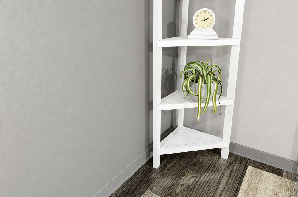 60" White Solid Wood Corner Bookcase - Homeroots - Flyclothing LLC