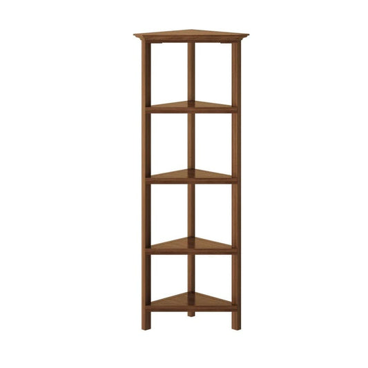 60" Walnut Solid Wood Four Tier Corner Bookcase - Homeroots