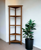 60" Walnut Solid Wood Four Tier Corner Bookcase - Homeroots