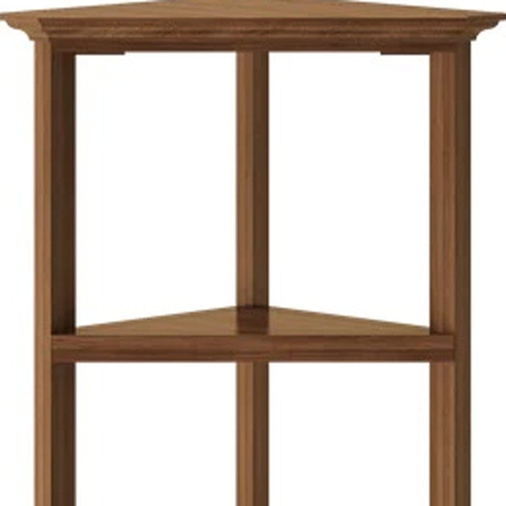 60" Walnut Solid Wood Four Tier Corner Bookcase - Homeroots - Flyclothing LLC