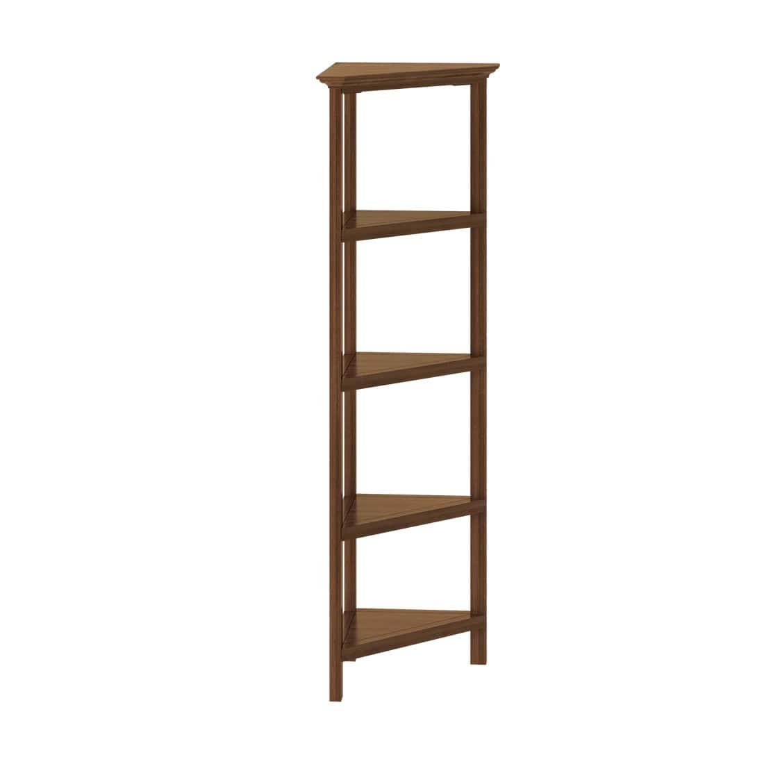 60" Walnut Solid Wood Four Tier Corner Bookcase - Homeroots - Flyclothing LLC