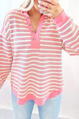 Striped Johnny Collar Long Sleeve Sweatshirt - Trendsi - Flyclothing LLC