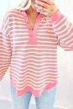 Striped Johnny Collar Long Sleeve Sweatshirt - Trendsi - Flyclothing LLC