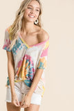 BiBi Circular Tie Dye Print V Neck Top - Trendsi - Flyclothing LLC