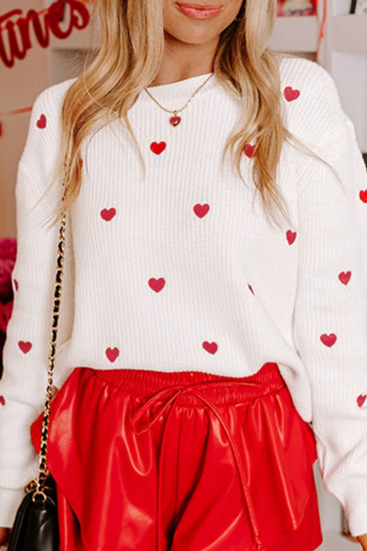 Heart Round Neck Long Sleeve Sweater - Trendsi