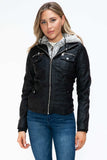YMI Removable Faux Layered Multi-Pocket Jacket with Fuzzy Hood - Trendsi - Flyclothing LLC