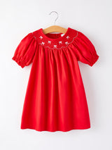 Girls Bow Smocking Embroidered Red Dress - Rylee Faith Designs - Flyclothing LLC