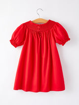 Girls Bow Smocking Embroidered Red Dress - Rylee Faith Designs - Flyclothing LLC
